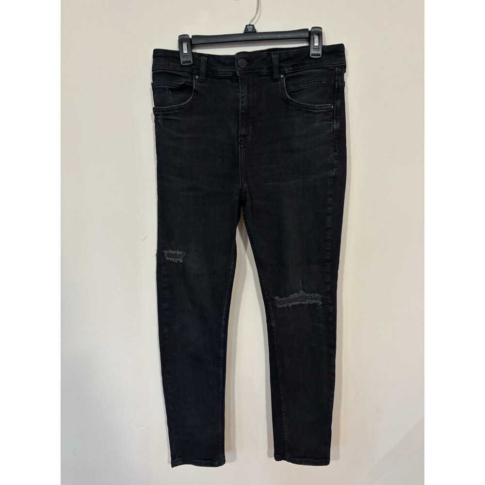 Zara Mens Distressed Skinny Jeans Large W31  Black